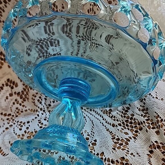 Westmoreland Ice Blue Glass Art Doric Lace Pedestal Dish - Picture 2 of 10